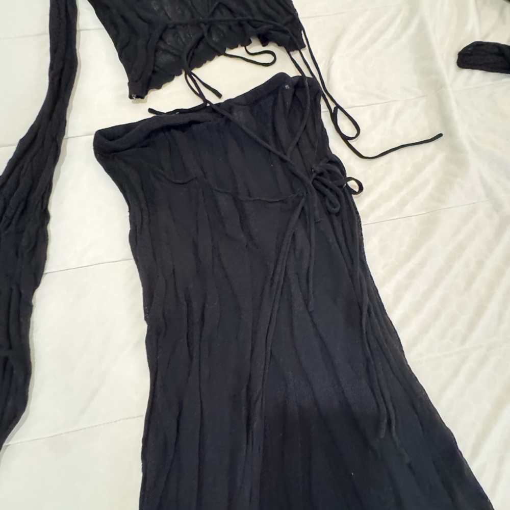 Meshki Black Knit Top with Lace-Up Design